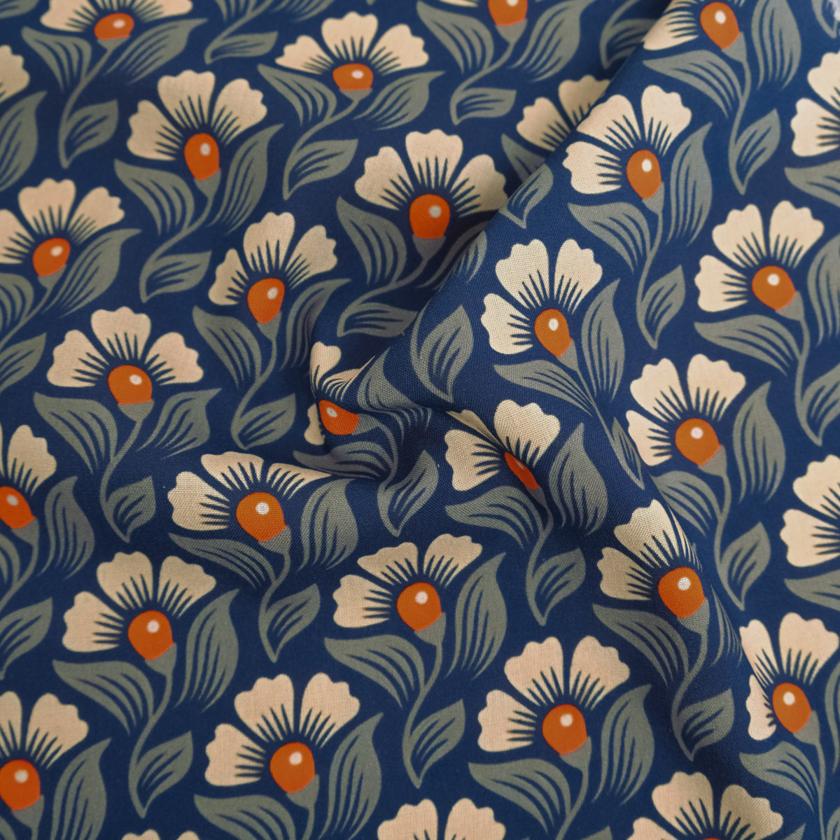 Alice Orange Indigo Printed Viscose Poplin - Maison Klem